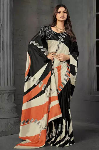 abstract printed crepe art silk saree with printed blouse
