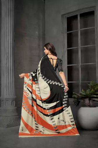 abstract printed crepe art silk saree with printed blouse
