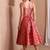 Women's red faux banarasi brocade festive fit & flare midi dress with zari weaving work