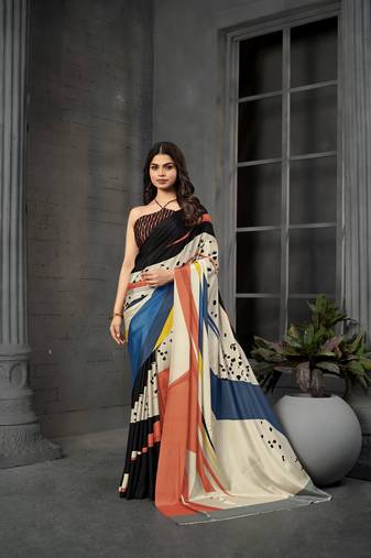 abstract printed crepe art silk saree with printed blouse