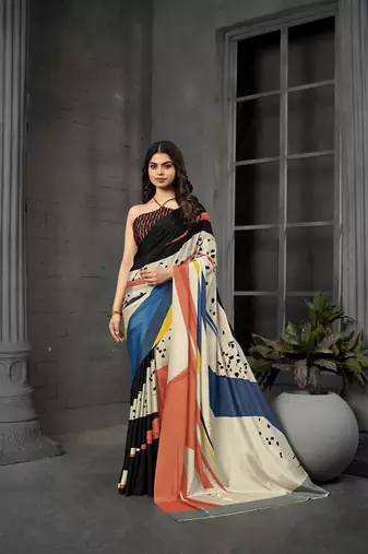 abstract printed crepe art silk saree with printed blouse