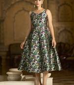 Green jacquard woven floral fit & flare midi dress