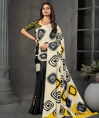 abstract printed crepe art silk saree with printed blouse 1