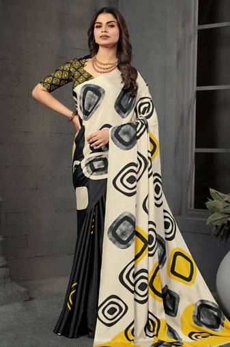 abstract printed crepe art silk saree with printed blouse