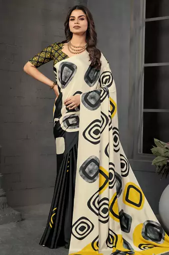 abstract printed crepe art silk saree with printed blouse