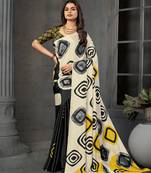 abstract printed crepe art silk saree with printed blouse