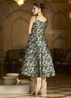 Green jacquard woven floral fit & flare midi dress 2