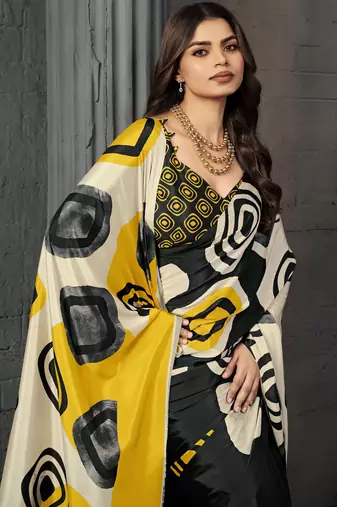 abstract printed crepe art silk saree with printed blouse