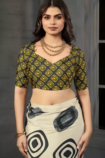 abstract printed crepe art silk saree with printed blouse