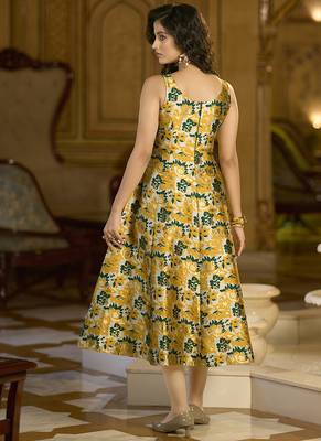 Yellow jacquard woven floral fit & flare midi dress 2
