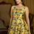 Yellow jacquard woven floral fit & flare midi dress