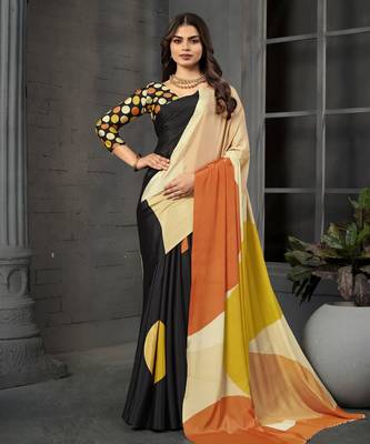 abstract printed crepe art silk saree with printed blouse 1