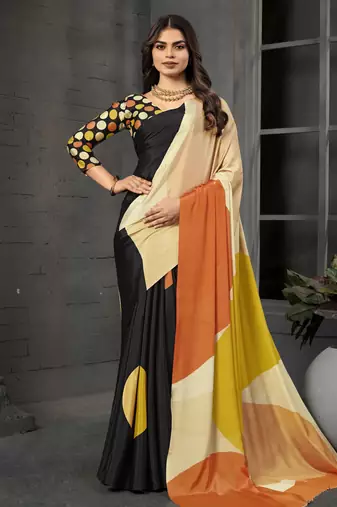 abstract printed crepe art silk saree with printed blouse
