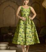 Parrot green jacquard woven floral fit & flare midi dress