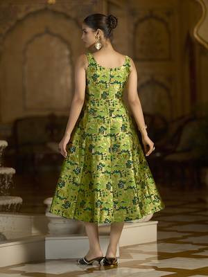 Parrot green jacquard woven floral fit & flare midi dress 2