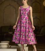 Pink jacquard woven floral fit & flare midi dress