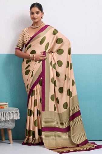 olive color beautiful ceremonial wear satin art silk saree