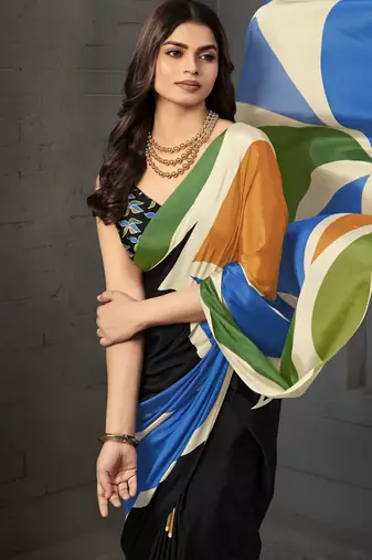abstract printed crepe art silk saree with printed blouse
