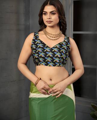 abstract printed crepe art silk saree with printed blouse 3
