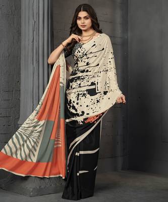 abstract printed crepe art silk saree with printed blouse 1