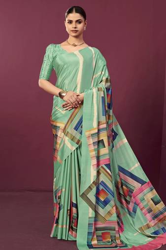 abstract printed crepe art silk saree with printed blouse