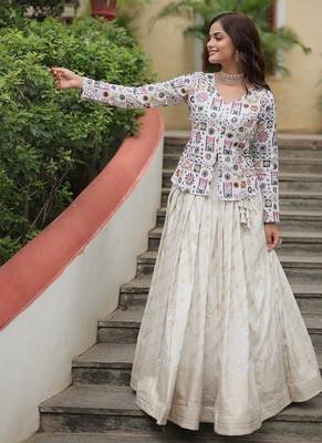 White Viscose Jacquard Lehenga Top 5
