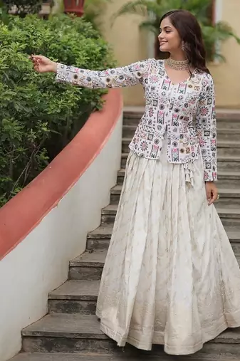 White Viscose Jacquard Lehenga Top