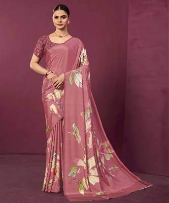 abstract printed crepe art silk saree with printed blouse 1