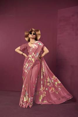 abstract printed crepe art silk saree with printed blouse 3
