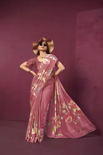 abstract printed crepe art silk saree with printed blouse