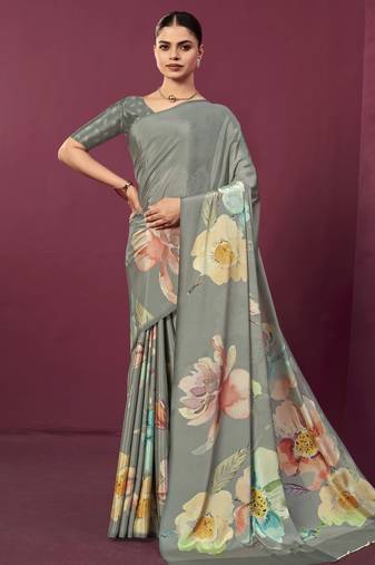 abstract printed crepe art silk saree with printed blouse