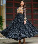 Black Faux Georgette Kutchi Patchwork Gown for Women | Semi Stitched Traditional & Festive Wear