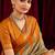beige & orange color ikkat art silk fabric designer zig zag printed traditional party looks saree