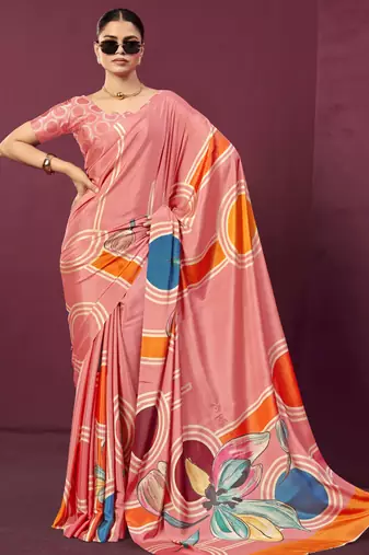 abstract printed crepe art silk saree with printed blouse