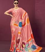 abstract printed crepe art silk saree with printed blouse
