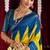 yellow & blue color ikkat art silk fabric designer zig zag printed traditional party looks saree