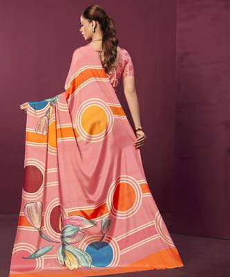 abstract printed crepe art silk saree with printed blouse 2