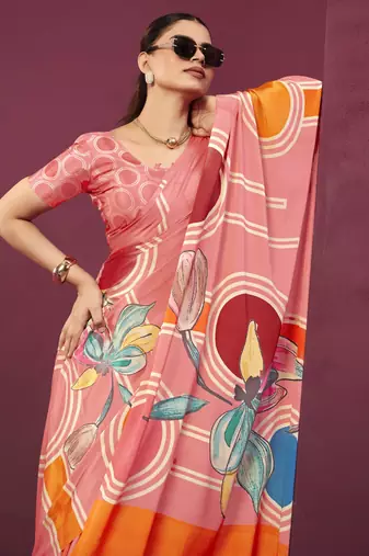 abstract printed crepe art silk saree with printed blouse