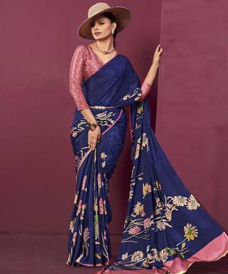 abstract printed crepe art silk saree with printed blouse 1