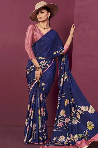 abstract printed crepe art silk saree with printed blouse