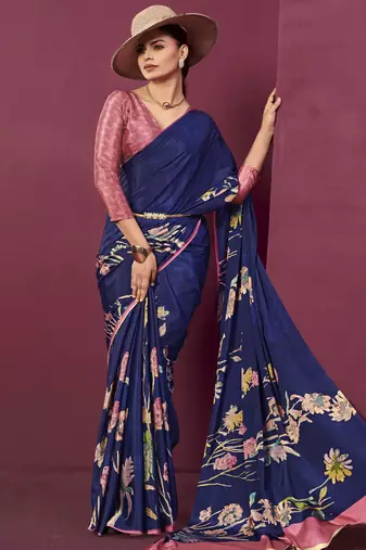 abstract printed crepe art silk saree with printed blouse