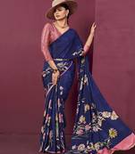 abstract printed crepe art silk saree with printed blouse