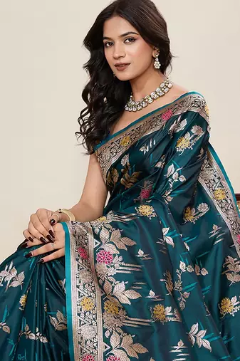 rama wevon zari meenakari ethnic partywear saree