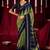 olive green & navy blue color ikkat art silk fabric designer zig zag printed traditional party looks saree