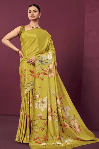 abstract printed crepe art silk saree with printed blouse
