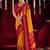 yellow & red color ikkat art silk fabric designer zig zag printed traditional party looks saree