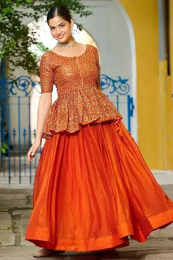 Fenta Color Fendi silk blend Solid Lehenga Embroidered Blouse