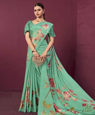 abstract printed crepe art silk saree with printed blouse 1