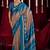 brown & blue color ikkat art silk fabric designer zig zag printed traditional party looks saree