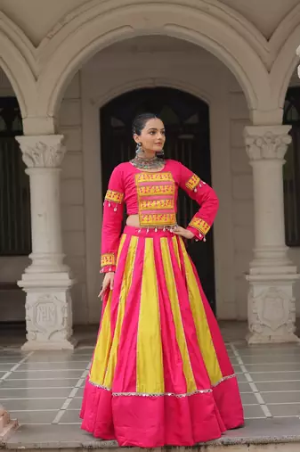 Perrot Color silk blend Mirror Work Lehenga Embroidered Blouse